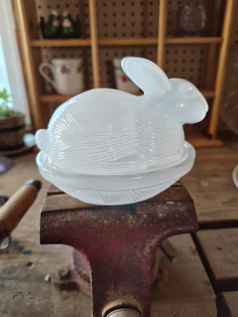 Frosted Glass Rabbit On Nest - White